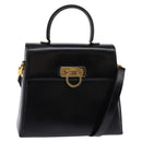 Salvatore Ferragamo Gancini Hand Bag Leather 2way Black Gold Auth 147713-1