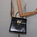 Salvatore Ferragamo Gancini Hand Bag Leather 2way Black Gold Auth 147713-23