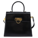 Salvatore Ferragamo Gancini Hand Bag Leather 2way Black Gold Auth 147713-13