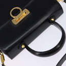 Salvatore Ferragamo Gancini Hand Bag Leather 2way Black Gold Auth 147713-6