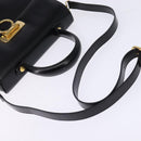 Salvatore Ferragamo Gancini Hand Bag Leather 2way Black Gold Auth 147713-8