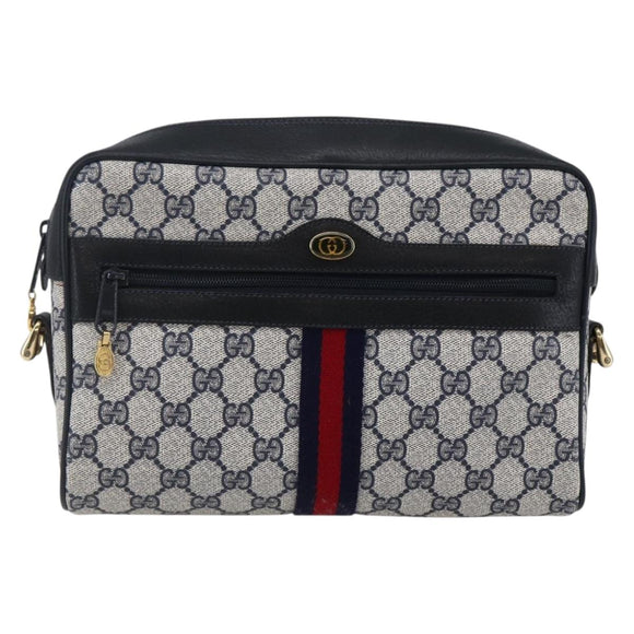 GUCCI GG Supreme Sherry Line Shoulder Bag PVC Navy Gold 72 001 4071 Auth 147721