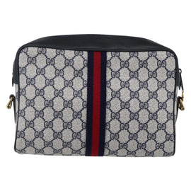 GUCCI GG Supreme Sherry Line Shoulder Bag PVC Navy Gold 72 001 4071 Auth 147721 - 0