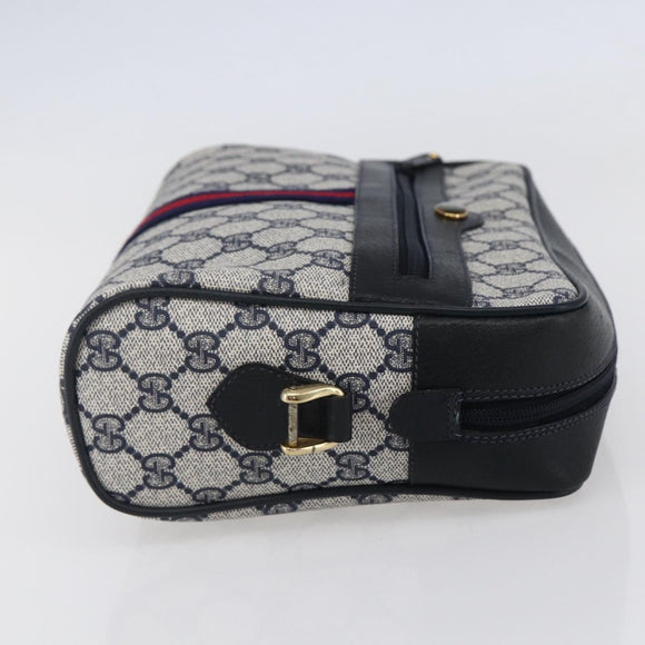 GUCCI GG Supreme Sherry Line Shoulder Bag PVC Navy Gold 72 001 4071 Auth 147721