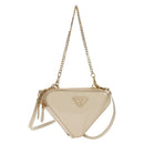 PRADA Triangle Mini Pouch Enamel 2way Ivory Gold 1NR015 Auth 147726M-1