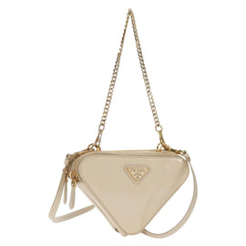 PRADA Triangle Mini Pouch Enamel 2way Ivory Gold 1NR015 Auth 147726M