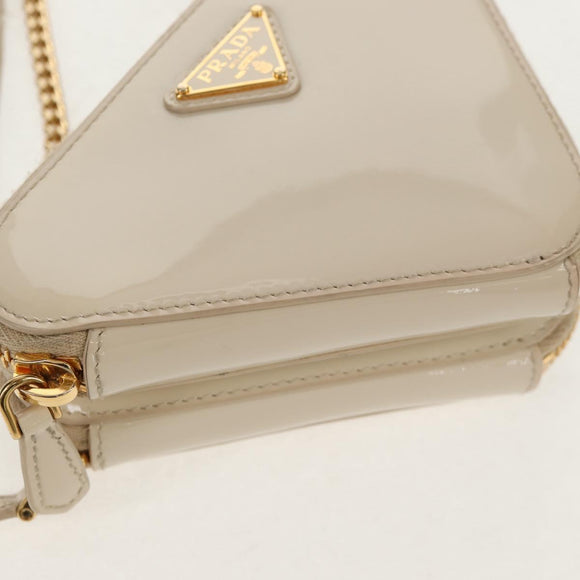 PRADA Triangle Mini Pouch Enamel 2way Ivory Gold 1NR015 Auth 147726M