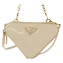 PRADA Triangle Mini Pouch Enamel 2way Ivory Gold 1NR015 Auth 147726M-13