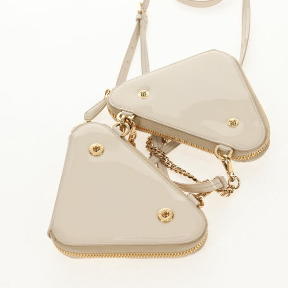PRADA Triangle Mini Pouch Enamel 2way Ivory Gold 1NR015 Auth 147726M