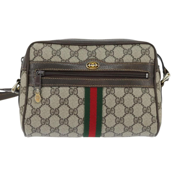 GUCCI GG Supreme Web Sherry Line Shoulder Bag PVC Beige Gold 010 378 Auth 147769