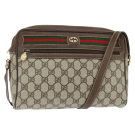 GUCCI GG Supreme Web Sherry Line Bag PVC Beige Gold 40 02 088 Auth 147770