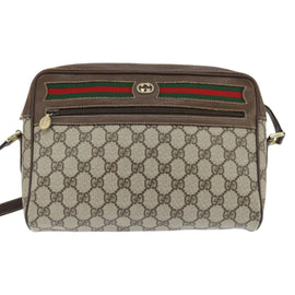 GUCCI GG Supreme Web Sherry Line Bag PVC Beige Gold 40 02 088 Auth 147770 - 0