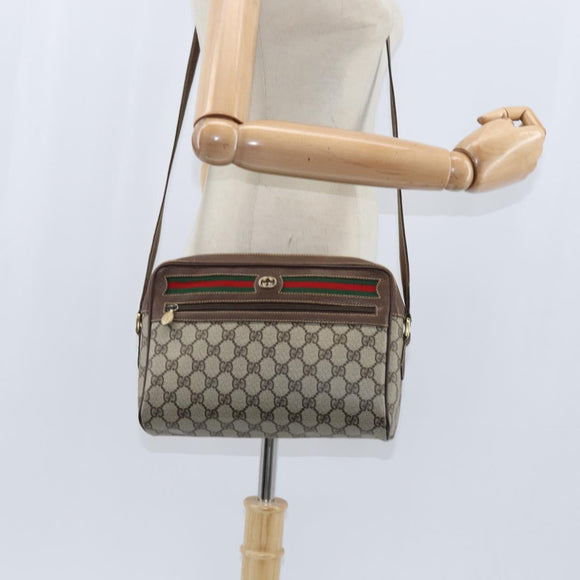 GUCCI GG Supreme Web Sherry Line Bag PVC Beige Gold 40 02 088 Auth 147770