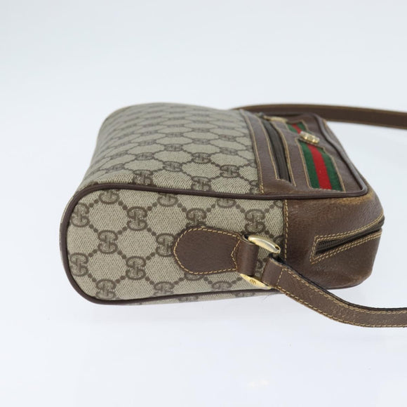 GUCCI GG Supreme Web Sherry Line Bag PVC Beige Gold 40 02 088 Auth 147770