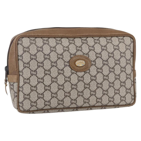 GUCCI GG Plus Supreme Clutch Bag PVC Beige Gold Auth 147771