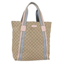 GUCCI GG Canvas Sherry Line Tote Bag Beige Pink Light blue 189669 Auth 147773-1