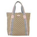 GUCCI GG Canvas Sherry Line Tote Bag Beige Pink Light blue 189669 Auth 147773-13