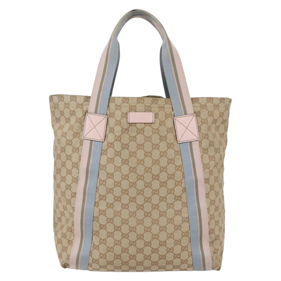 GUCCI GG Canvas Sherry Line Tote Bag Beige Pink Light blue 189669 Auth 147773