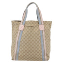 GUCCI GG Canvas Sherry Line Tote Bag Beige Pink Light blue 189669 Auth 147773-2