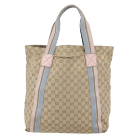 GUCCI GG Canvas Sherry Line Tote Bag Beige Pink Light blue 189669 Auth 147773 - 0