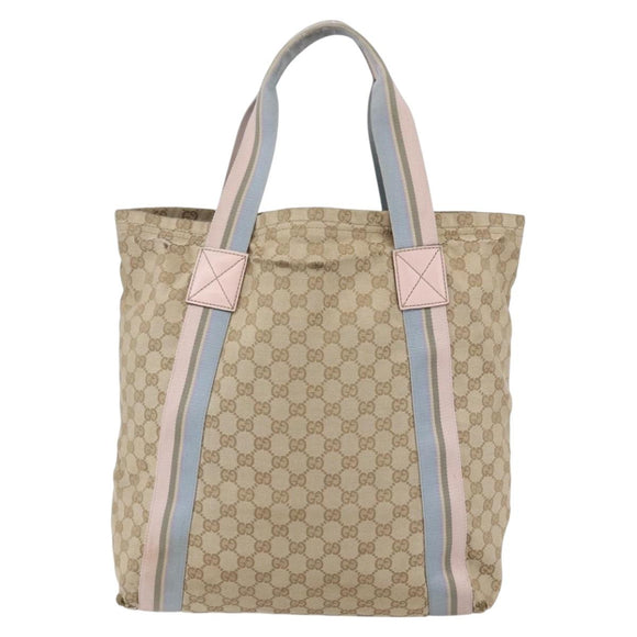 GUCCI GG Canvas Sherry Line Tote Bag Beige Pink Light blue 189669 Auth 147773