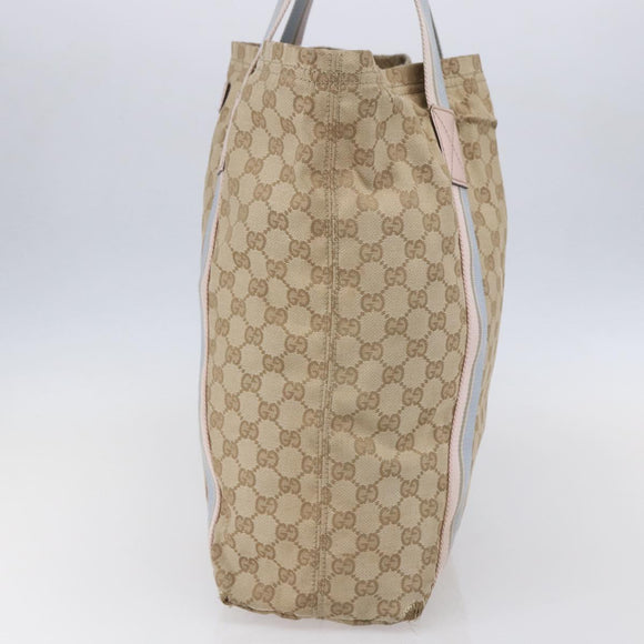 GUCCI GG Canvas Sherry Line Tote Bag Beige Pink Light blue 189669 Auth 147773