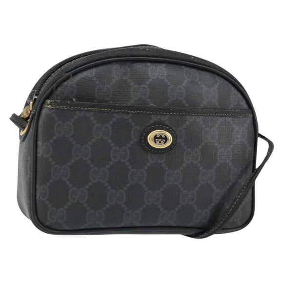 GUCCI GG Supreme Shoulder Bag PVC Black Gold 116 02 607 Auth 147775