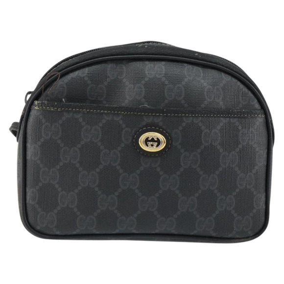 GUCCI GG Supreme Shoulder Bag PVC Black Gold 116 02 607 Auth 147775