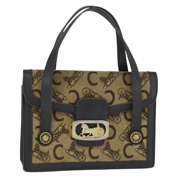 CELINE C Sulky Hand Bag Canvas Leather Brown Gold Auth 147776