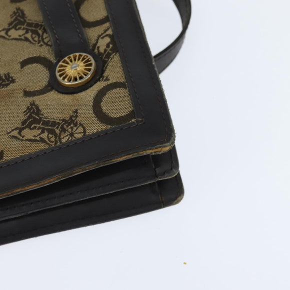 CELINE C Sulky Hand Bag Canvas Leather Brown Gold Auth 147776