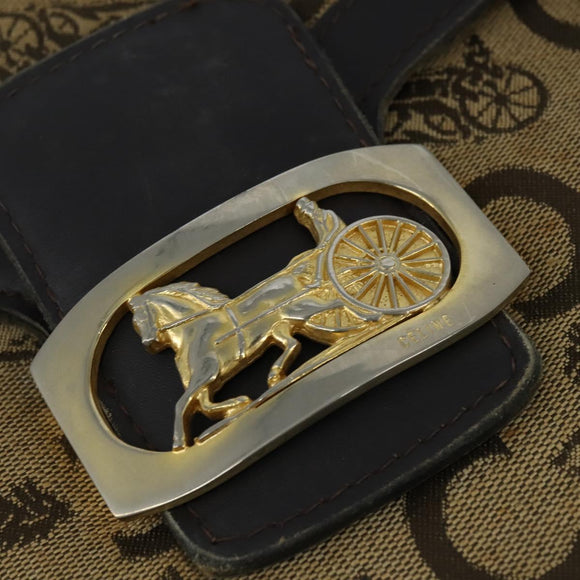 CELINE C Sulky Hand Bag Canvas Leather Brown Gold Auth 147776