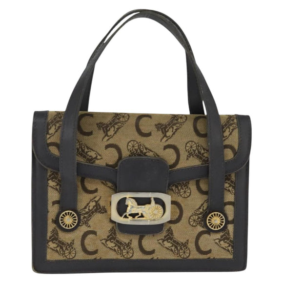 CELINE C Sulky Hand Bag Canvas Leather Brown Gold Auth 147776