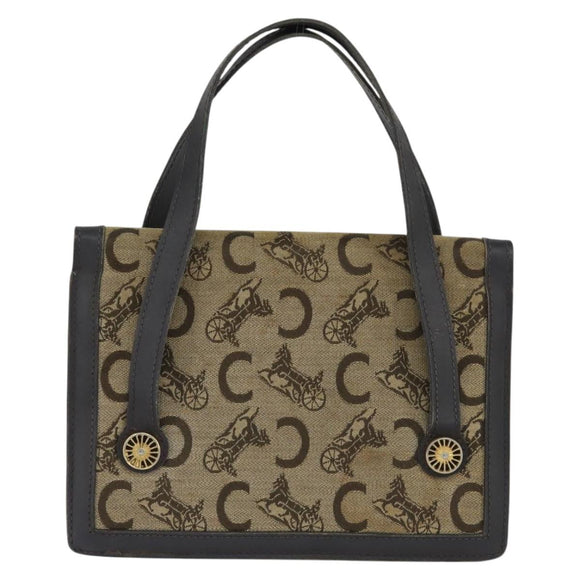 CELINE C Sulky Hand Bag Canvas Leather Brown Gold Auth 147776