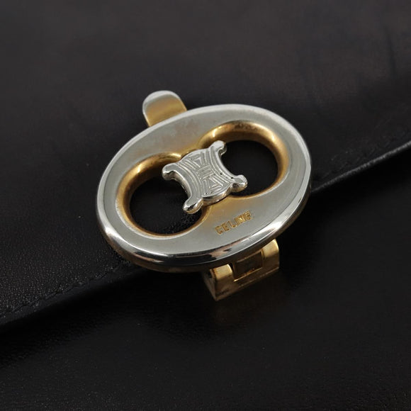 CELINE Shoulder Bag Leather Dark Brown Gold Auth 147777