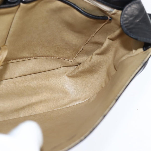 CELINE Shoulder Bag Leather Dark Brown Gold Auth 147777