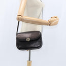 CELINE Shoulder Bag Leather Dark Brown Gold Auth 147777-24