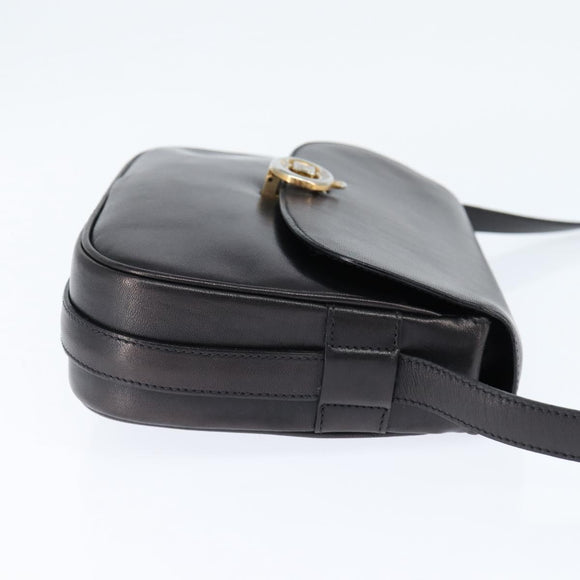 CELINE Shoulder Bag Leather Dark Brown Gold Auth 147777