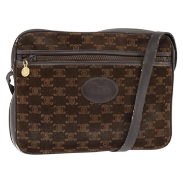 CELINE Macadam Canvas Shoulder Bag Suede Brown Gold Auth 147778