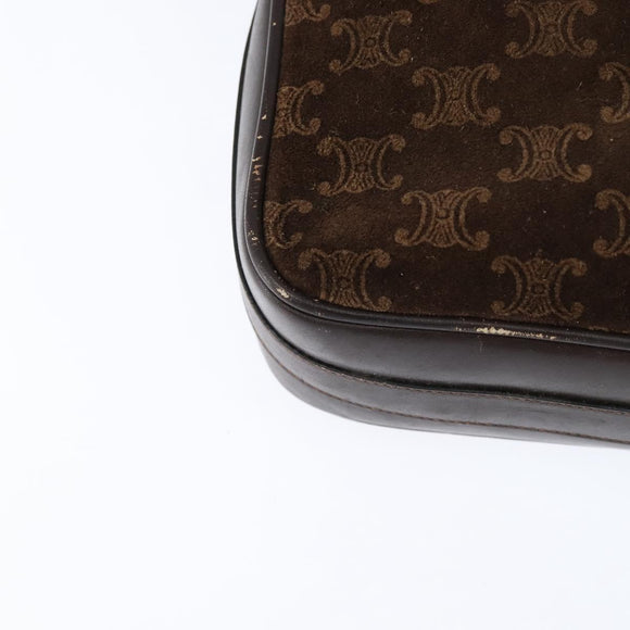 CELINE Macadam Canvas Shoulder Bag Suede Brown Gold Auth 147778