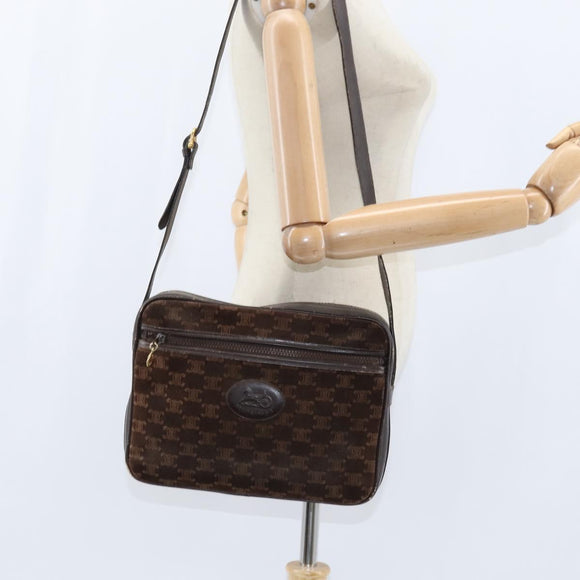 CELINE Macadam Canvas Shoulder Bag Suede Brown Gold Auth 147778