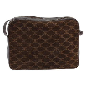 CELINE Macadam Canvas Shoulder Bag Suede Brown Gold Auth 147778 - 0