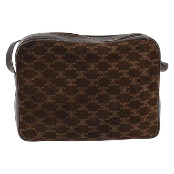 CELINE Macadam Canvas Shoulder Bag Suede Brown Gold Auth 147778