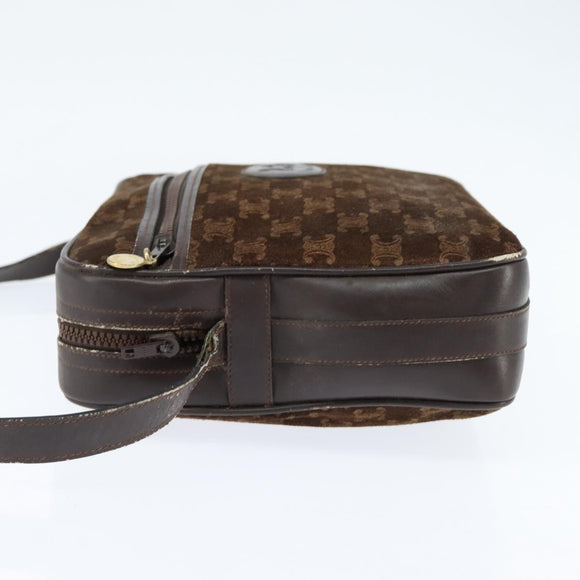 CELINE Macadam Canvas Shoulder Bag Suede Brown Gold Auth 147778