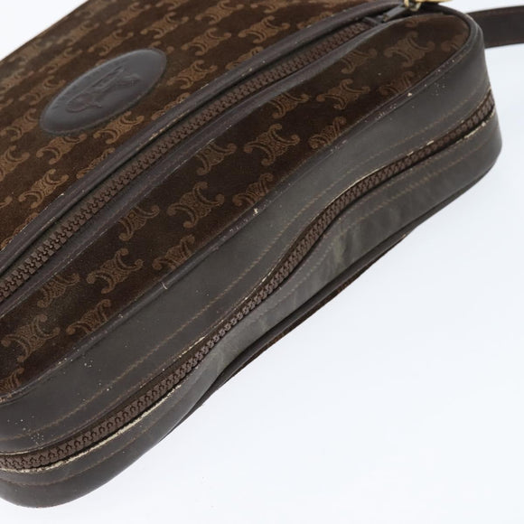CELINE Macadam Canvas Shoulder Bag Suede Brown Gold Auth 147778
