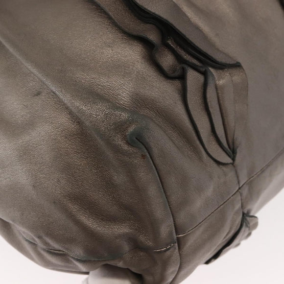 PRADA Shoulder Bag Leather Silver Auth 147780