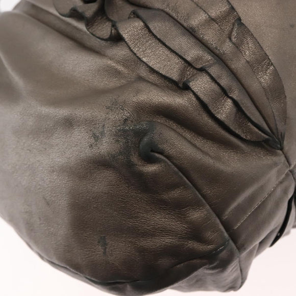 PRADA Shoulder Bag Leather Silver Auth 147780