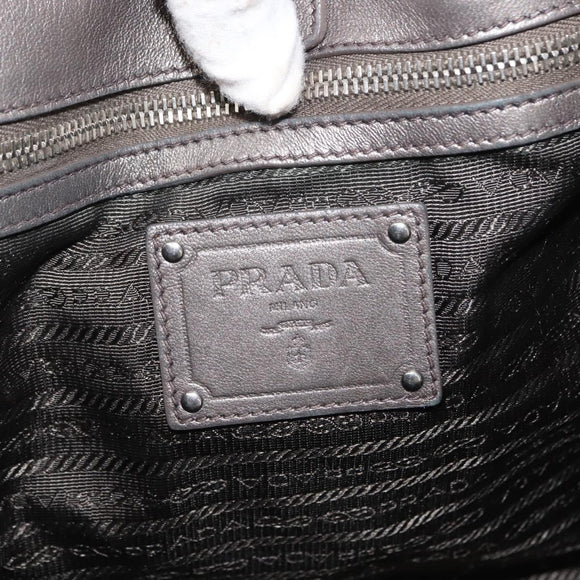 PRADA Shoulder Bag Leather Silver Auth 147780