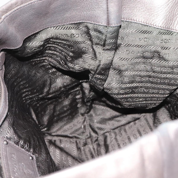 PRADA Shoulder Bag Leather Silver Auth 147780