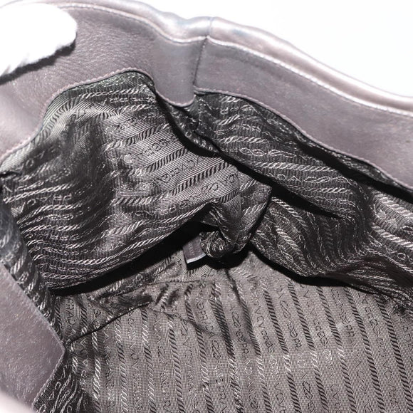 PRADA Shoulder Bag Leather Silver Auth 147780