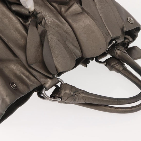 PRADA Shoulder Bag Leather Silver Auth 147780